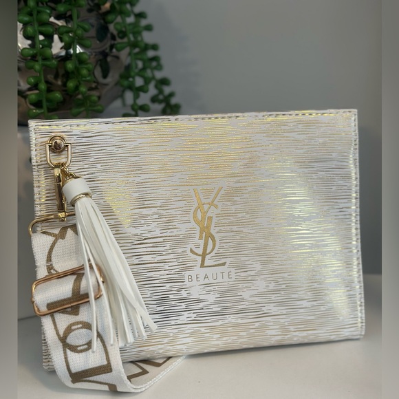 YSL Beaute Makeup Bag White and Gold New - Picture 2 of 5